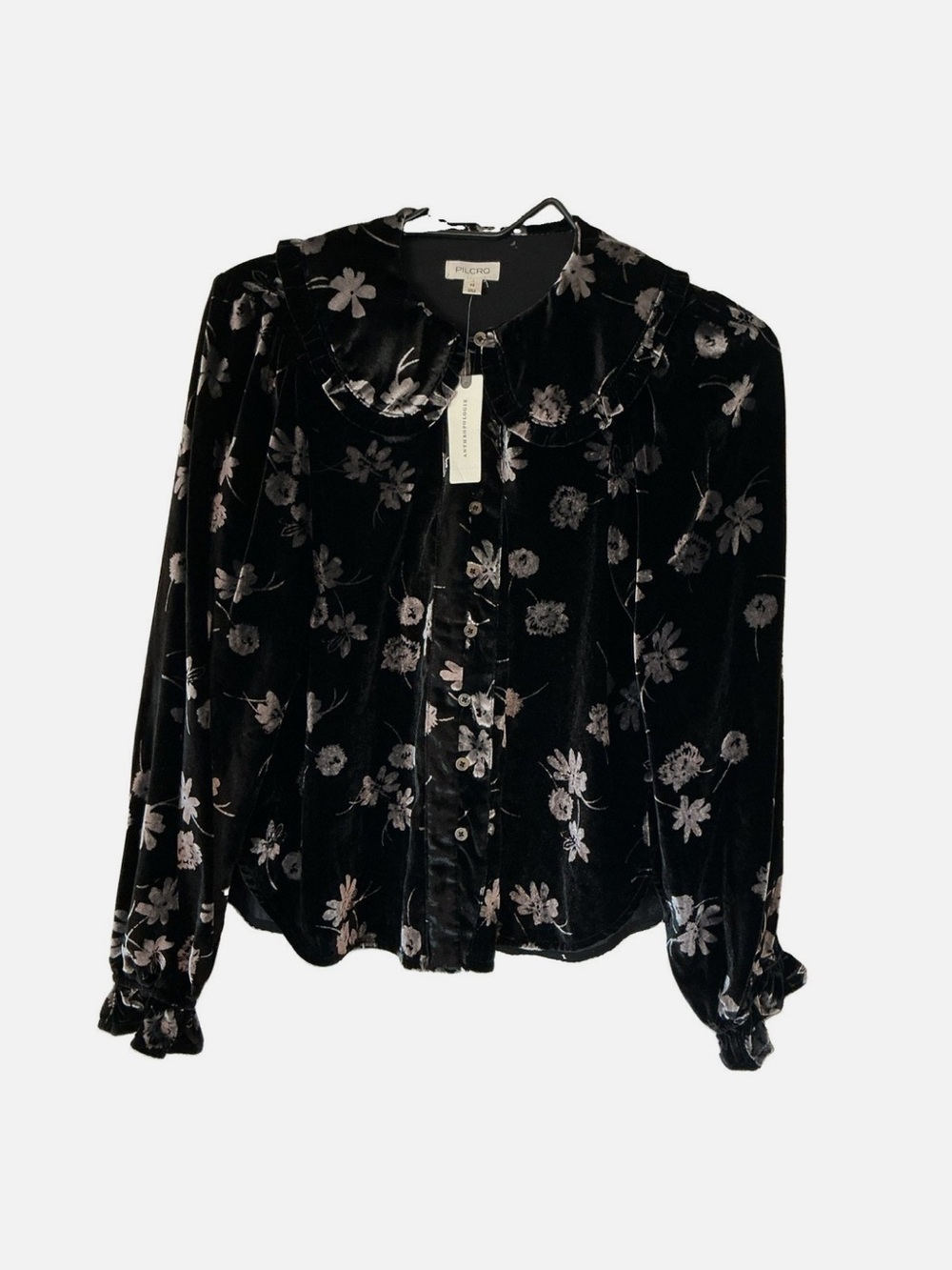 Pilcro Black Velvet Floral Button-Down Blouse New With Tags